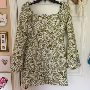 Floral Green and White Dress